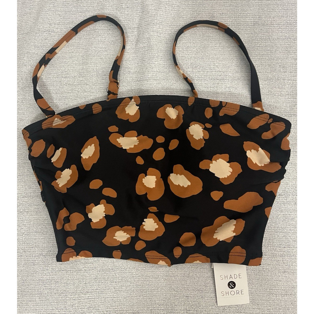 Shade & Shore MED Bandeau Halter Swim Animal Print TOP NWT